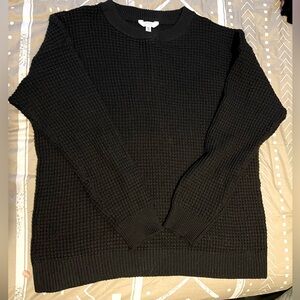Time and Tru Black Crewneck Sweater with Chunky Knit and Relaxed Fit